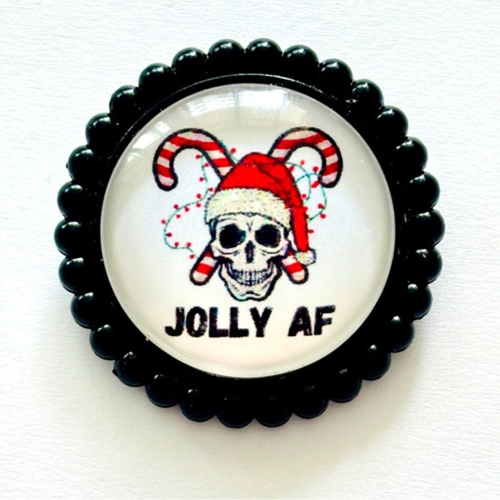 Jolly AF Christmas Skull Brooch, Handmade, NWT
